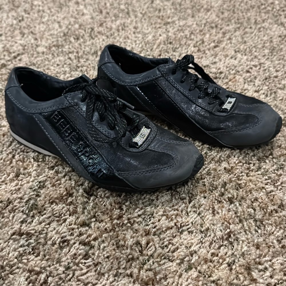 Women’s Bebe Sport Black Leather Sneakers Tennis Shoes - Size 6.5